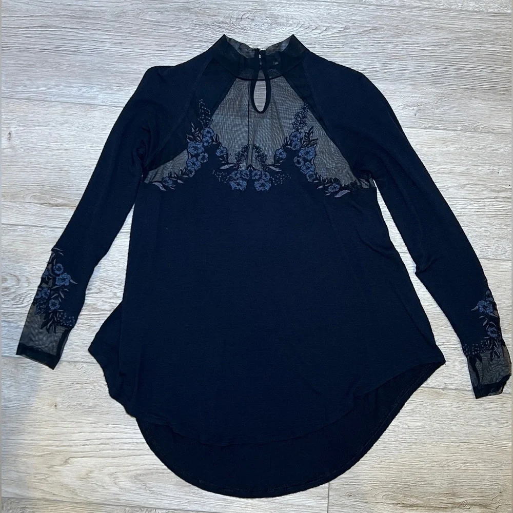 Free People Black Sheer Floral Blouse - Picture 3 of 6